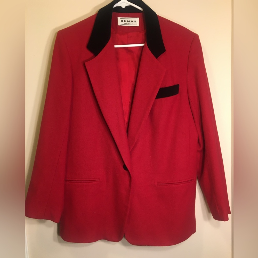 Vintage 80s Blazer 100% Wool DUMAR Made in USA Size 10 Red & Black Blazer